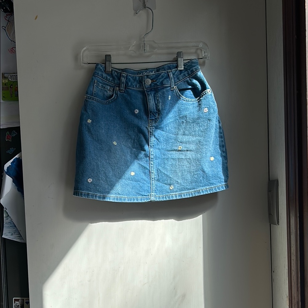 Kids Denim Skirt with Floral Embroideryp
